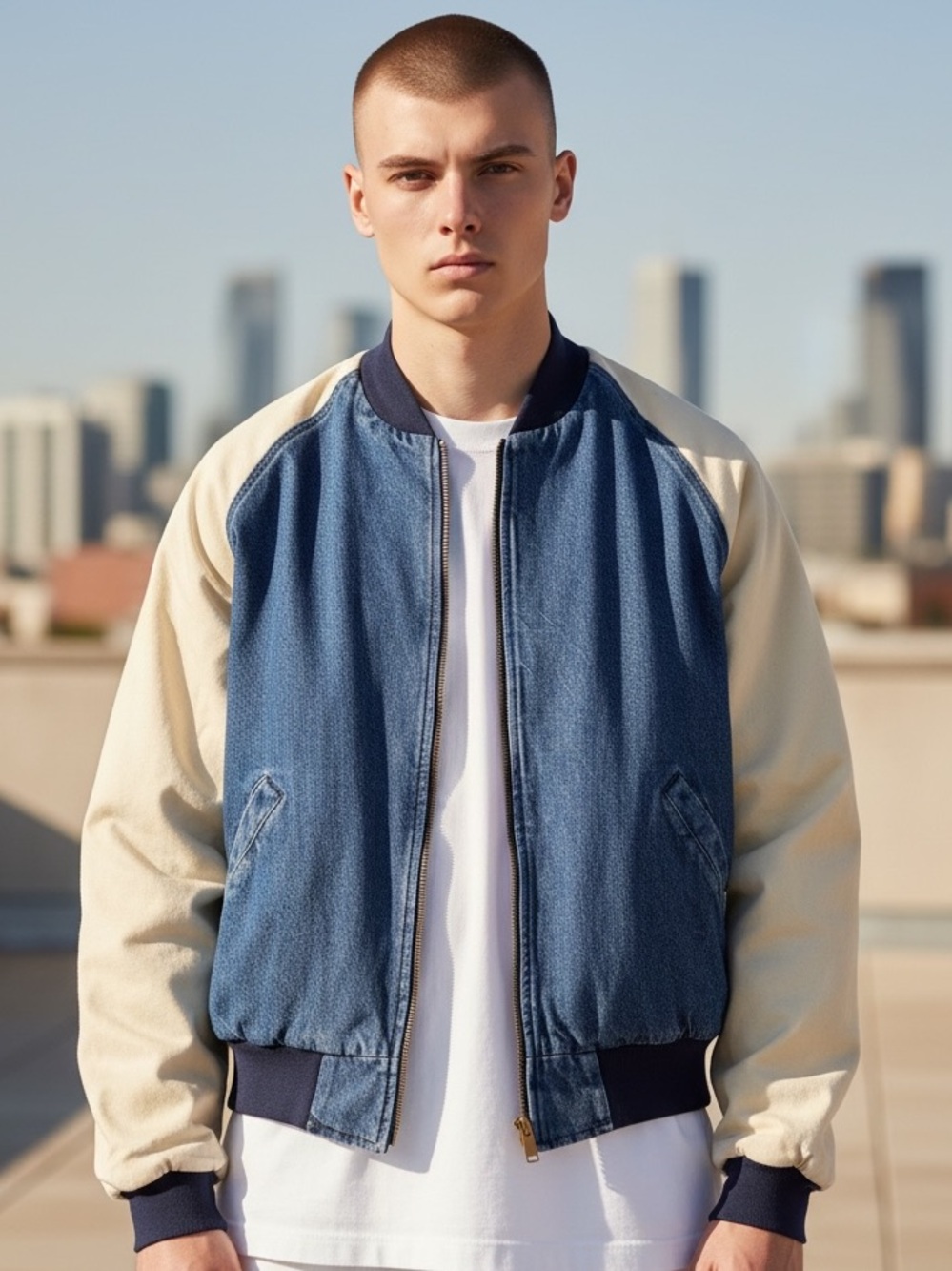 Vintage RedHead Two-Tone Denim varsity Bomber Jacket - Blue & beige. Men’s XXL